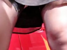 Stockings upskirt in a car