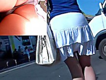 Lengthy haired legal age teenager and her good upskirt belt