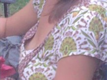 Hot looking female in flowered dress big tits down blouse