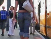 Sexy slut in tight jeans loves some street candid clothes