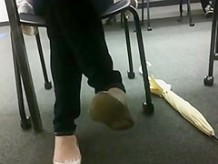 Candid Teen Shoeplay Dangling Close-Up  College Library Feet
