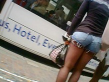 Shorty Shorts Hot Teen Ass at Bus Stop