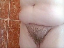 my bbw wife showering her bbw body, hairy pussy big tits