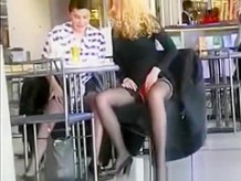 Pussy rubbing on cafe