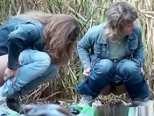 Three women secretly filmed pissing outdoors